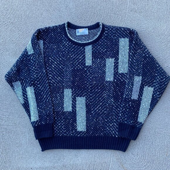 Vintage 90s London Fog Indigo knit sweater - Picture 1 of 3
